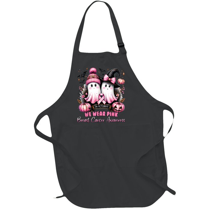 In October We Wear Ghost Witch Breast Cancer Awareness Full-Length Apron With Pockets