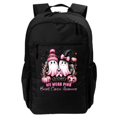 In October We Wear Ghost Witch Breast Cancer Awareness Daily Commute Backpack