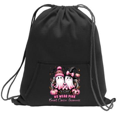 In October We Wear Ghost Witch Breast Cancer Awareness Sweatshirt Cinch Pack Bag