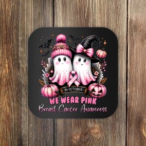 In October We Wear Ghost Witch Breast Cancer Awareness Coaster