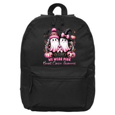 In October We Wear Ghost Witch Breast Cancer Awareness 16 in Basic Backpack