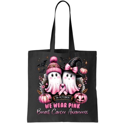 In October We Wear Ghost Witch Breast Cancer Awareness Tote Bag