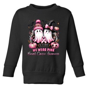 In October We Wear Ghost Witch Breast Cancer Awareness Toddler Sweatshirt