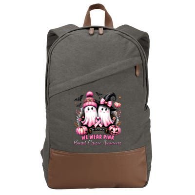 In October We Wear Ghost Witch Breast Cancer Awareness Cotton Canvas Backpack