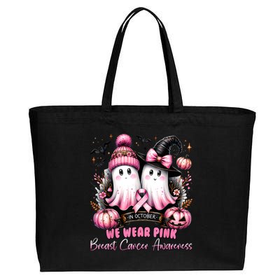 In October We Wear Ghost Witch Breast Cancer Awareness Cotton Canvas Jumbo Tote