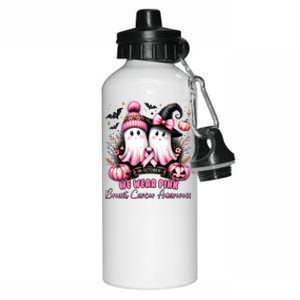 In October We Wear Ghost Witch Breast Cancer Awareness Aluminum Water Bottle