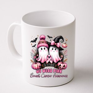 In October We Wear Ghost Witch Breast Cancer Awareness Coffee Mug