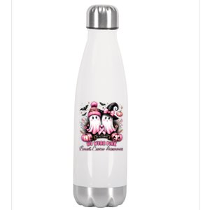 In October We Wear Ghost Witch Breast Cancer Awareness Stainless Steel Insulated Water Bottle