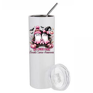 In October We Wear Ghost Witch Breast Cancer Awareness Stainless Steel Tumbler