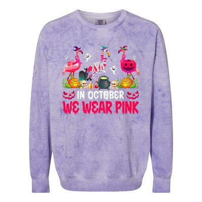 In October We Wear Pink Flamingos Breast Cancer Halloween Colorblast Crewneck Sweatshirt