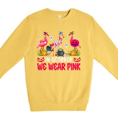 In October We Wear Pink Flamingos Breast Cancer Halloween Premium Crewneck Sweatshirt