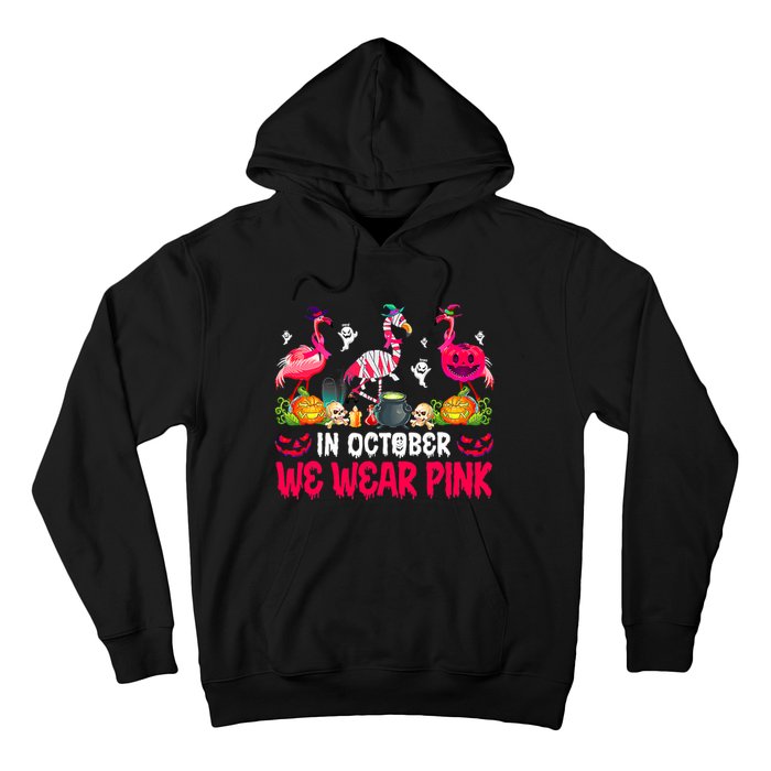 In October We Wear Pink Flamingos Breast Cancer Halloween Hoodie