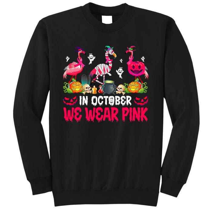 In October We Wear Pink Flamingos Breast Cancer Halloween Sweatshirt