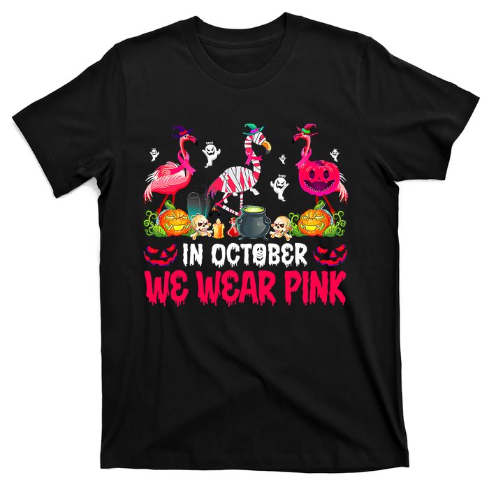 In October We Wear Pink Flamingos Breast Cancer Halloween T-Shirt