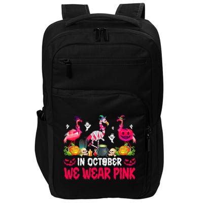 In October We Wear Pink Flamingos Breast Cancer Halloween Impact Tech Backpack