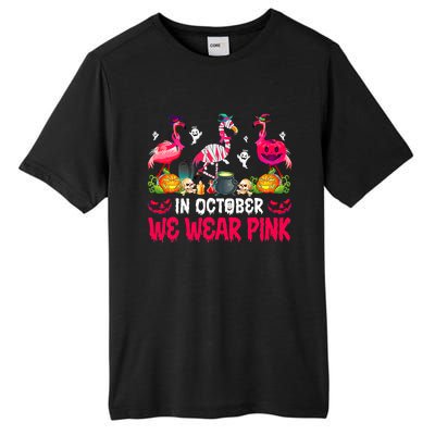 In October We Wear Pink Flamingos Breast Cancer Halloween Tall Fusion ChromaSoft Performance T-Shirt