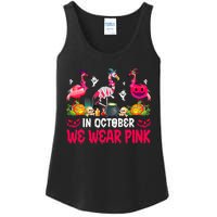 In October We Wear Pink Flamingos Breast Cancer Halloween Ladies Essential Tank