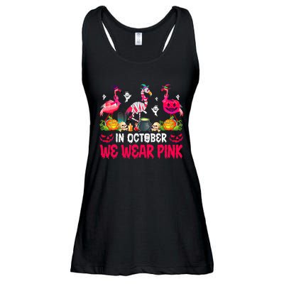 In October We Wear Pink Flamingos Breast Cancer Halloween Ladies Essential Flowy Tank