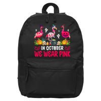 In October We Wear Pink Flamingos Breast Cancer Halloween 16 in Basic Backpack