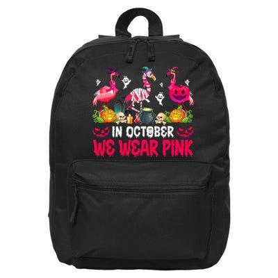 In October We Wear Pink Flamingos Breast Cancer Halloween 16 in Basic Backpack