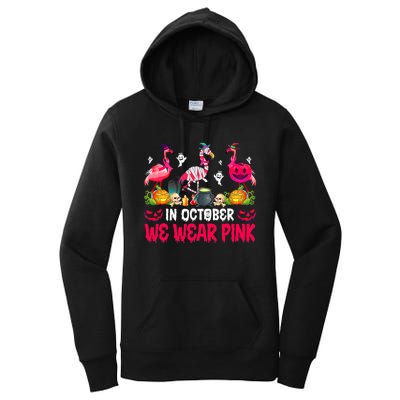 In October We Wear Pink Flamingos Breast Cancer Halloween Women's Pullover Hoodie