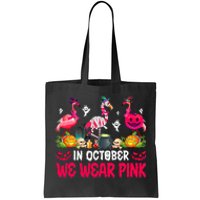 In October We Wear Pink Flamingos Breast Cancer Halloween Tote Bag