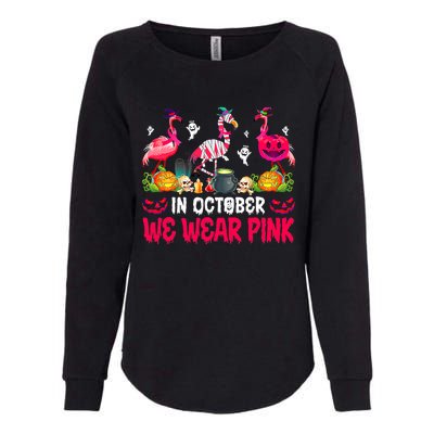 In October We Wear Pink Flamingos Breast Cancer Halloween Womens California Wash Sweatshirt