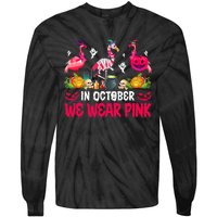 In October We Wear Pink Flamingos Breast Cancer Halloween Tie-Dye Long Sleeve Shirt