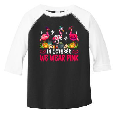 In October We Wear Pink Flamingos Breast Cancer Halloween Toddler Fine Jersey T-Shirt