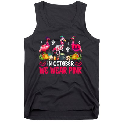 In October We Wear Pink Flamingos Breast Cancer Halloween Tank Top