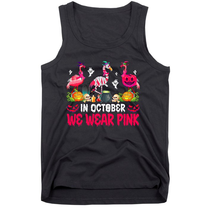 In October We Wear Pink Flamingos Breast Cancer Halloween Tank Top