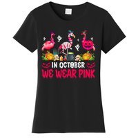 In October We Wear Pink Flamingos Breast Cancer Halloween Women's T-Shirt