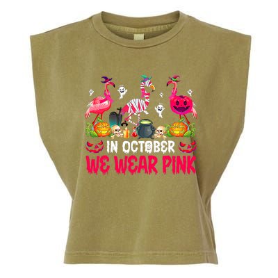 In October We Wear Pink Flamingos Breast Cancer Halloween Garment-Dyed Women's Muscle Tee