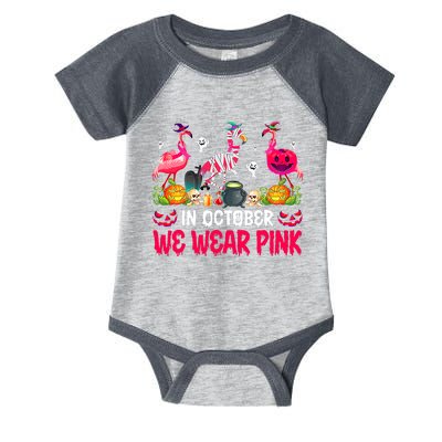 In October We Wear Pink Flamingos Breast Cancer Halloween Infant Baby Jersey Bodysuit