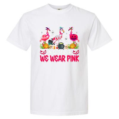 In October We Wear Pink Flamingos Breast Cancer Halloween Garment-Dyed Heavyweight T-Shirt