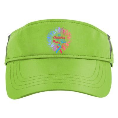 In October We Wear Pink And Blue Ribbon Support Breast Cancer Cute Gift Adult Drive Performance Visor