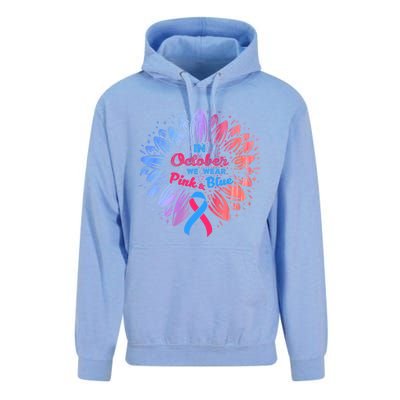 In October We Wear Pink And Blue Ribbon Support Breast Cancer Cute Gift Unisex Surf Hoodie