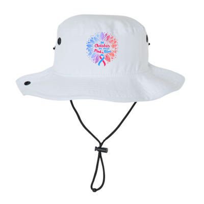 In October We Wear Pink And Blue Ribbon Support Breast Cancer Cute Gift Legacy Cool Fit Booney Bucket Hat