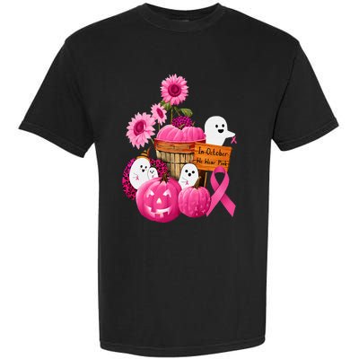 In October We Wear Pink Ghosts & Pumpkins For Breast Cancer Garment-Dyed Heavyweight T-Shirt