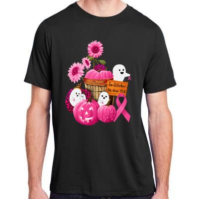 In October We Wear Pink Ghosts & Pumpkins For Breast Cancer Adult ChromaSoft Performance T-Shirt