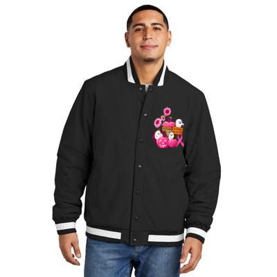 In October We Wear Pink Ghosts & Pumpkins For Breast Cancer Insulated Varsity Jacket