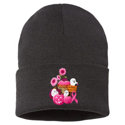 In October We Wear Pink Ghosts & Pumpkins For Breast Cancer Sustainable Knit Beanie