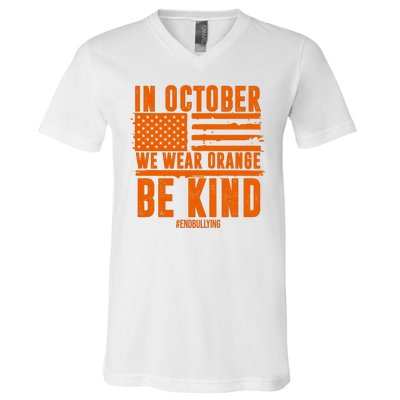 In October We Wear Orange Be Kind End Bullying V-Neck T-Shirt