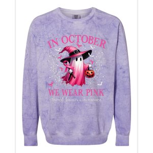 In October We Wear Ghost Witch Breast Cancer Awareness Colorblast Crewneck Sweatshirt