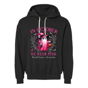 In October We Wear Ghost Witch Breast Cancer Awareness Garment-Dyed Fleece Hoodie