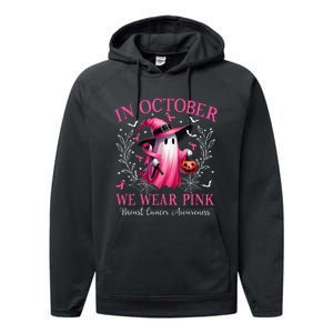 In October We Wear Ghost Witch Breast Cancer Awareness Performance Fleece Hoodie