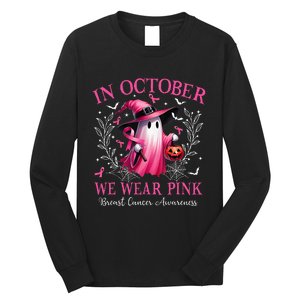 In October We Wear Ghost Witch Breast Cancer Awareness Long Sleeve Shirt