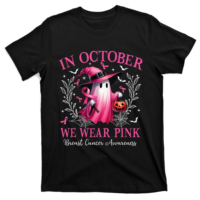 In October We Wear Ghost Witch Breast Cancer Awareness T-Shirt