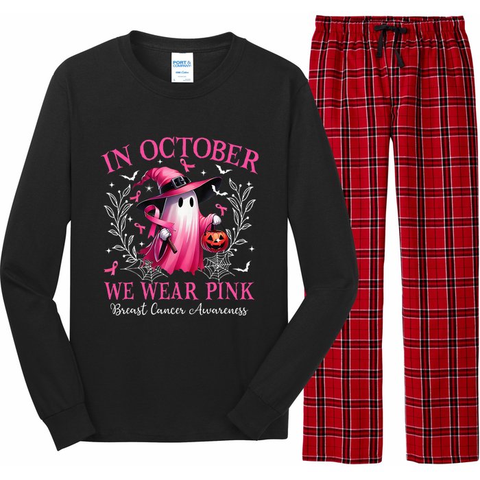 In October We Wear Ghost Witch Breast Cancer Awareness Long Sleeve Pajama Set