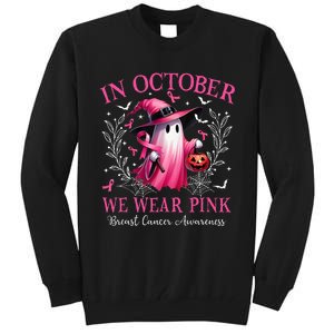 In October We Wear Ghost Witch Breast Cancer Awareness Tall Sweatshirt